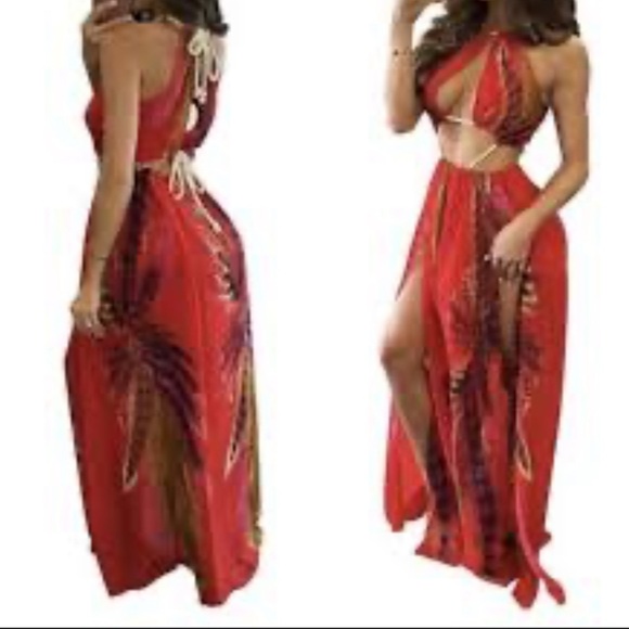 BUIBUI XL RED BOHO FLORAL SWIMSUIT COVER UP vacation beach - Picture 1 of 6